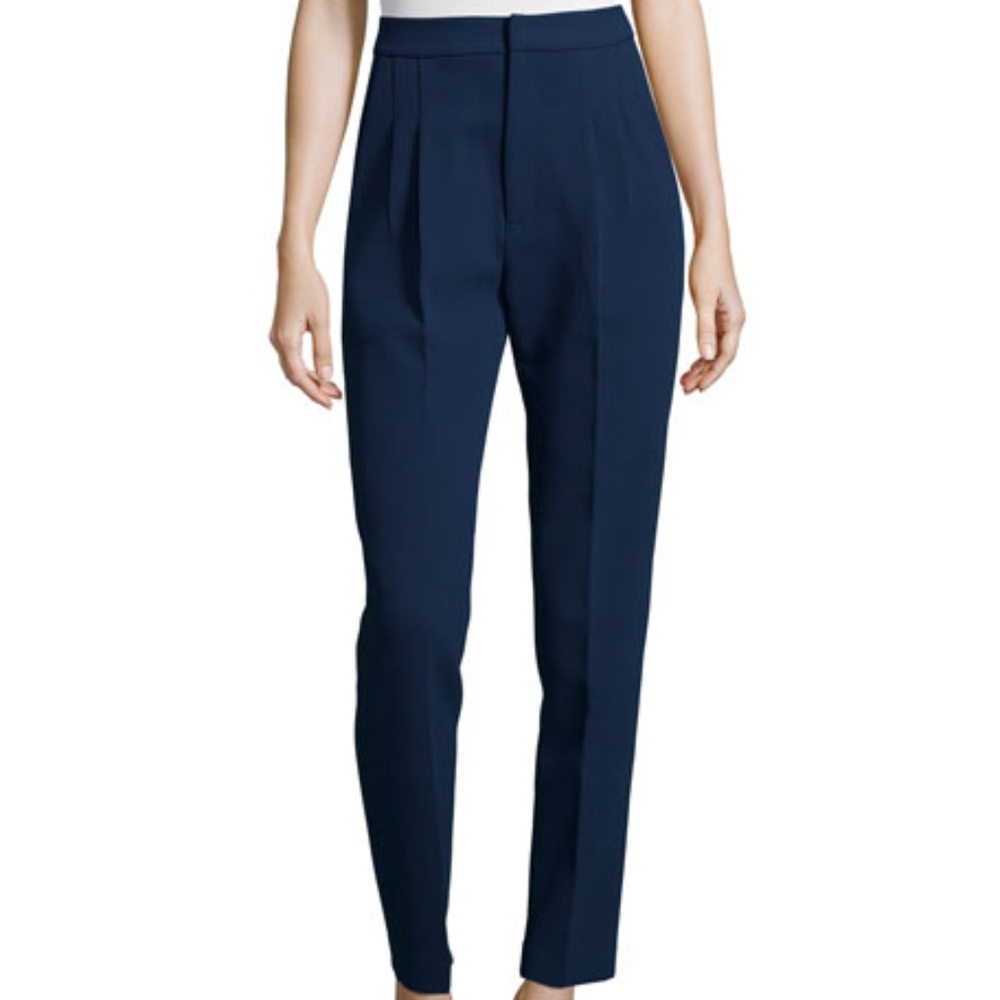 Self-Portrait Tailored High Waist Crepe Pants Navy
